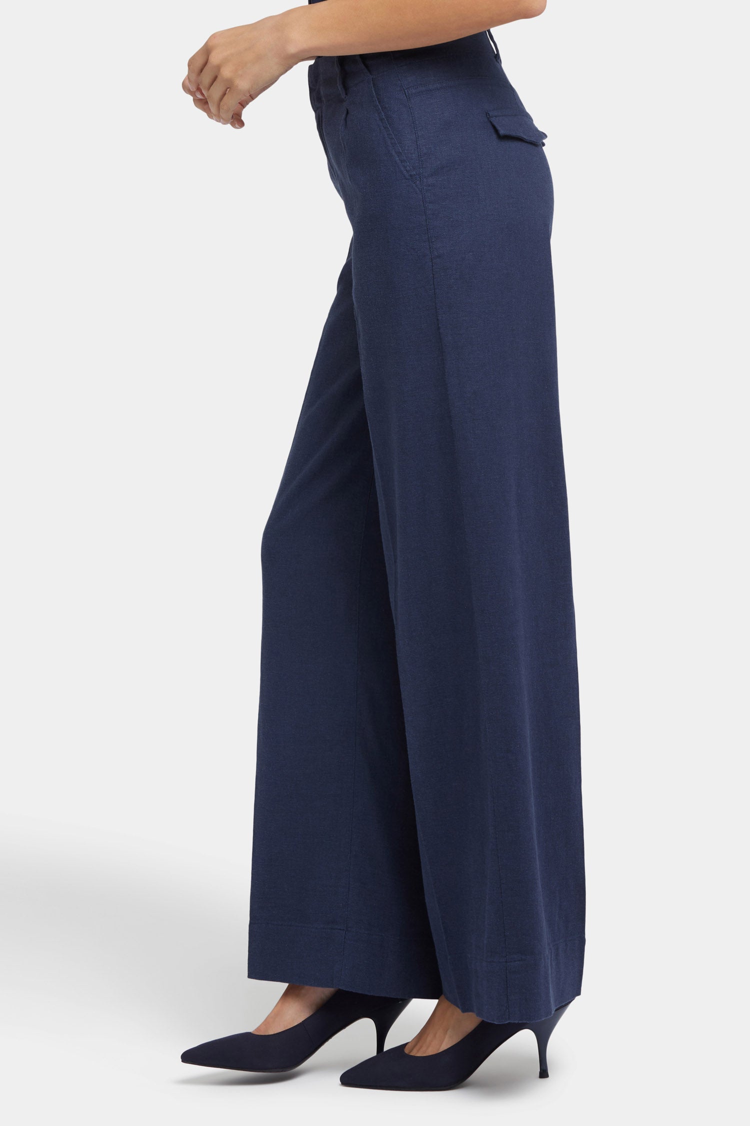 Mona Wide Leg Trouser Pants In Stretch Linen With High Rise