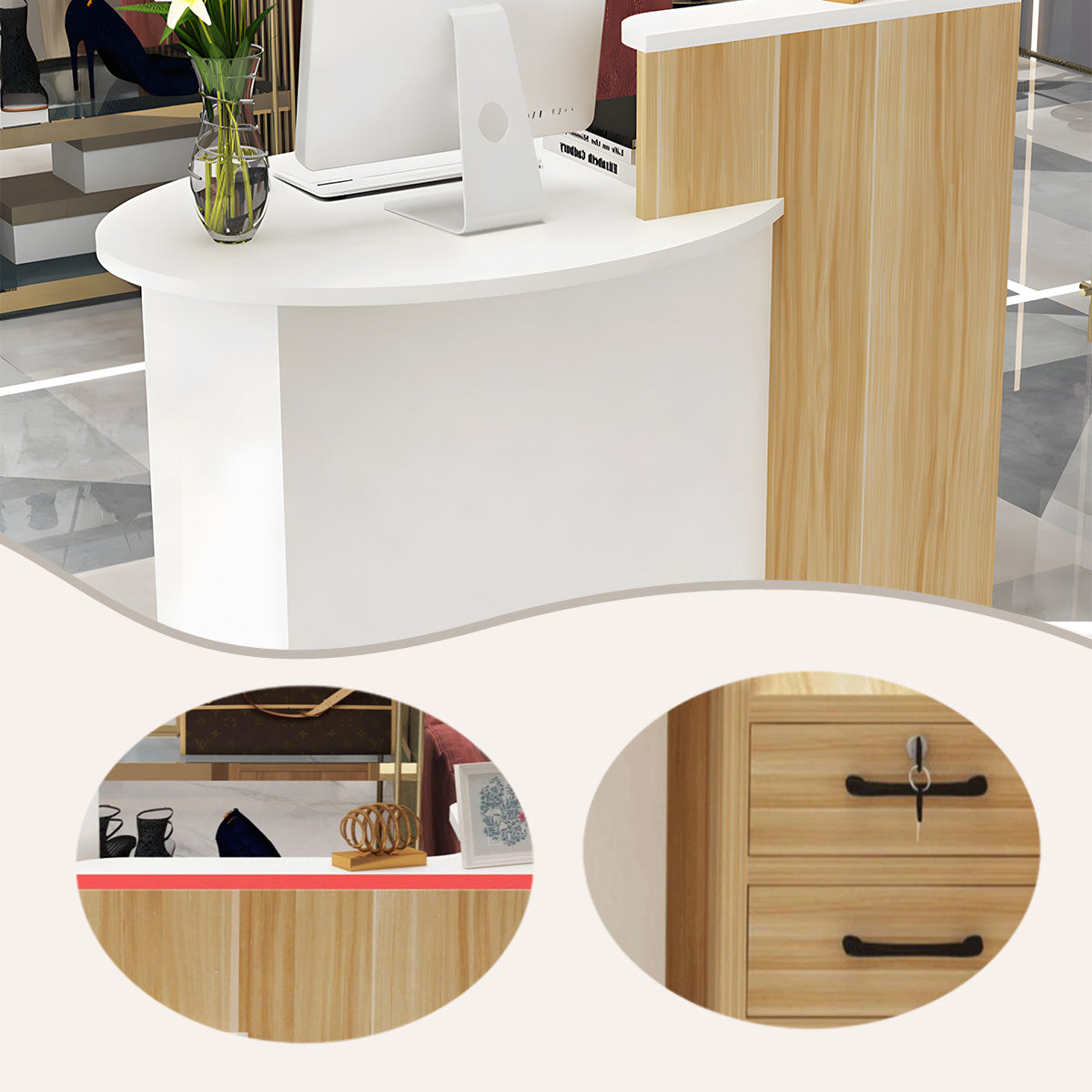 カウンター,フロント,レジカウンター,上部天板,広い天板,扉付き収納,R