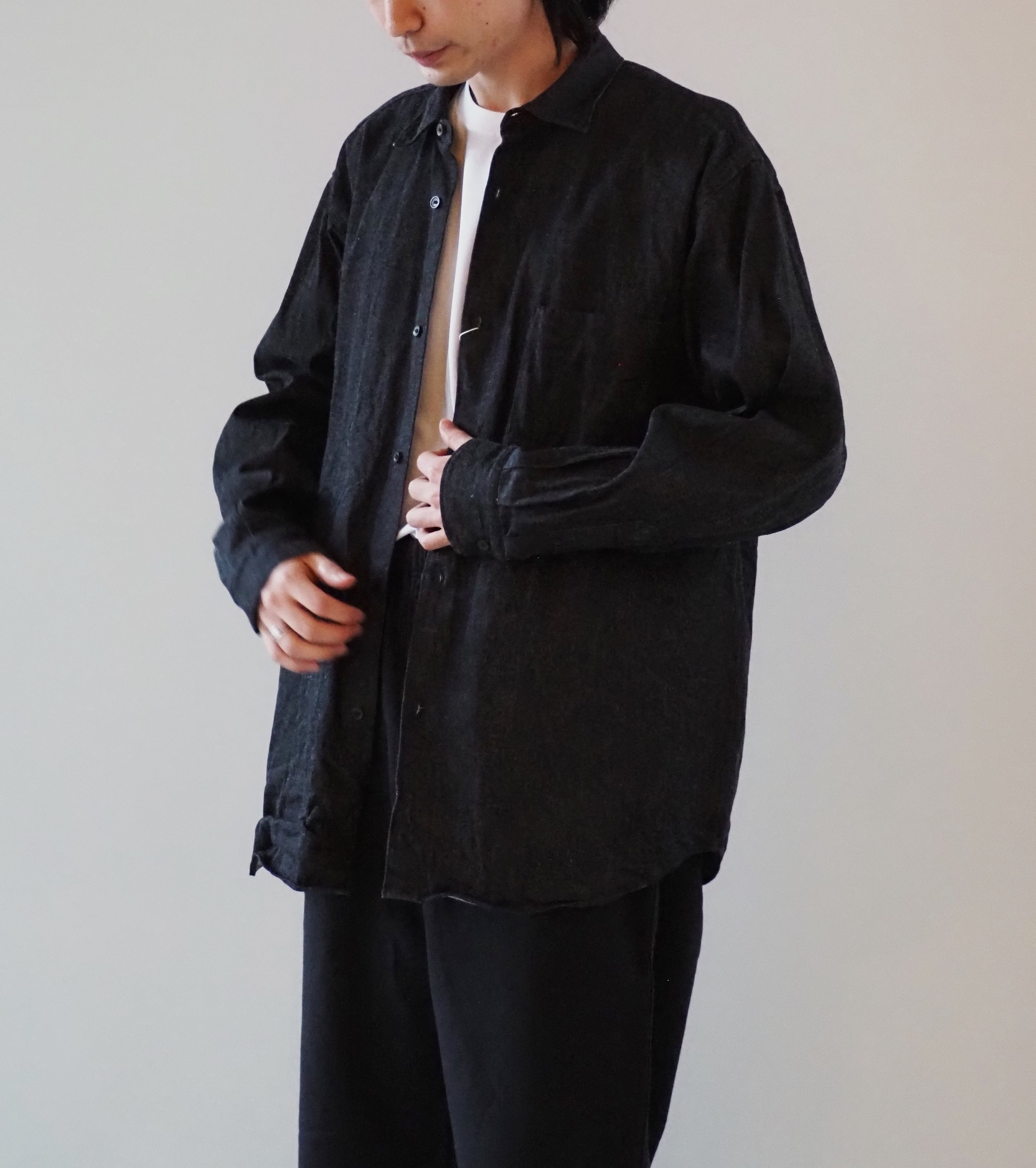 COMOLI デニム コモリ シャツ , Black/Ecru – Navyblue