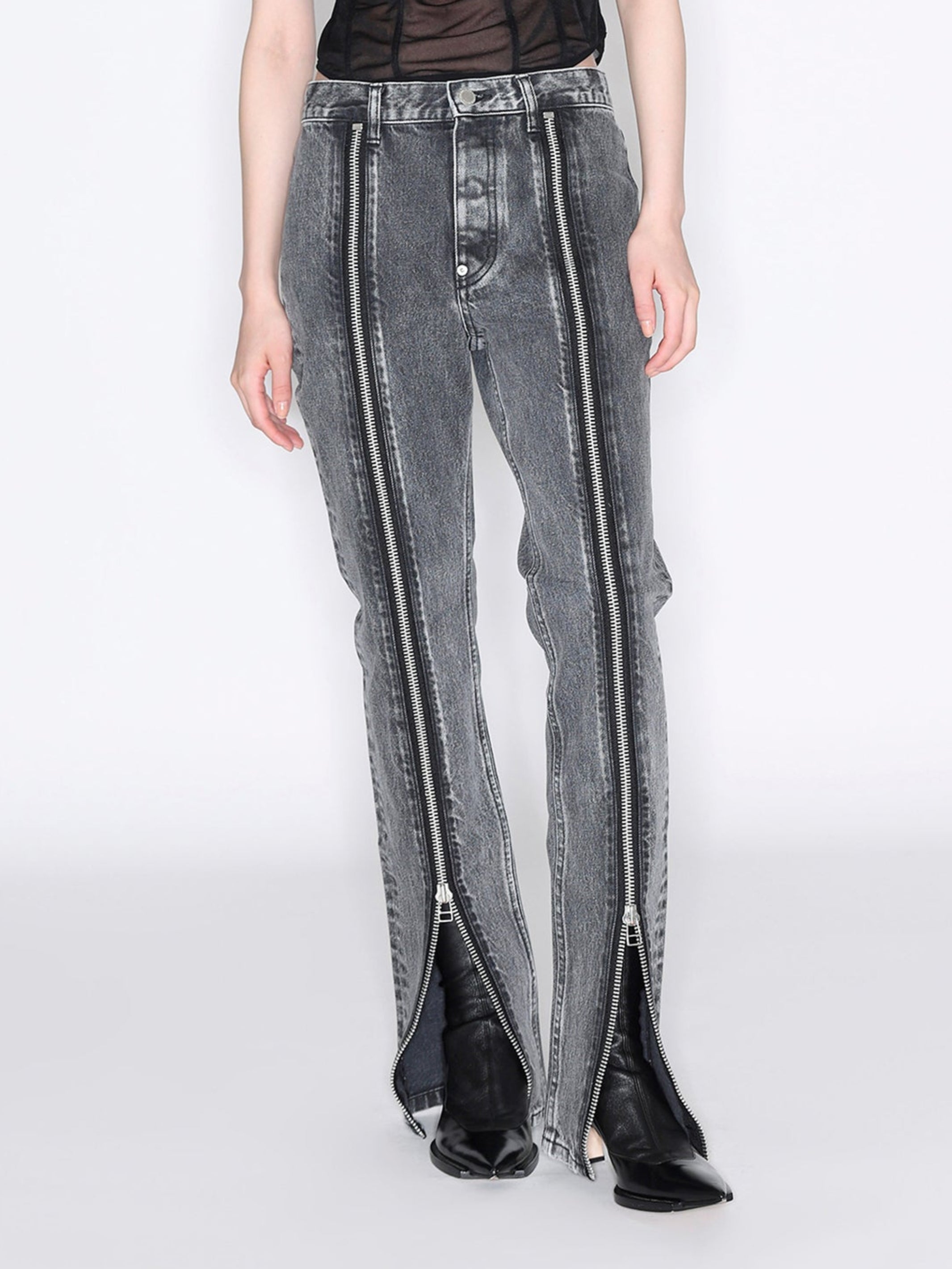 WASHED DENIM ZIP PANTS｜WOMENS