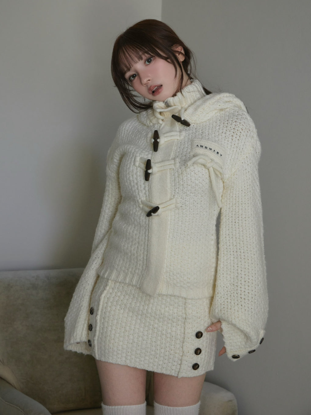 ANDMARY】Cable knit jacket set up