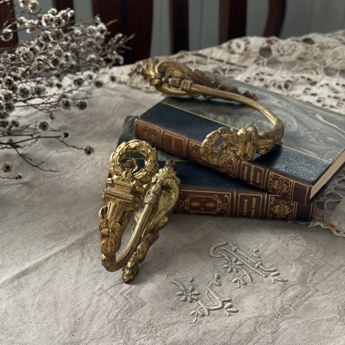 フランスアンティーク 19世紀のカーテン ギンガムチェック 希少な古裂