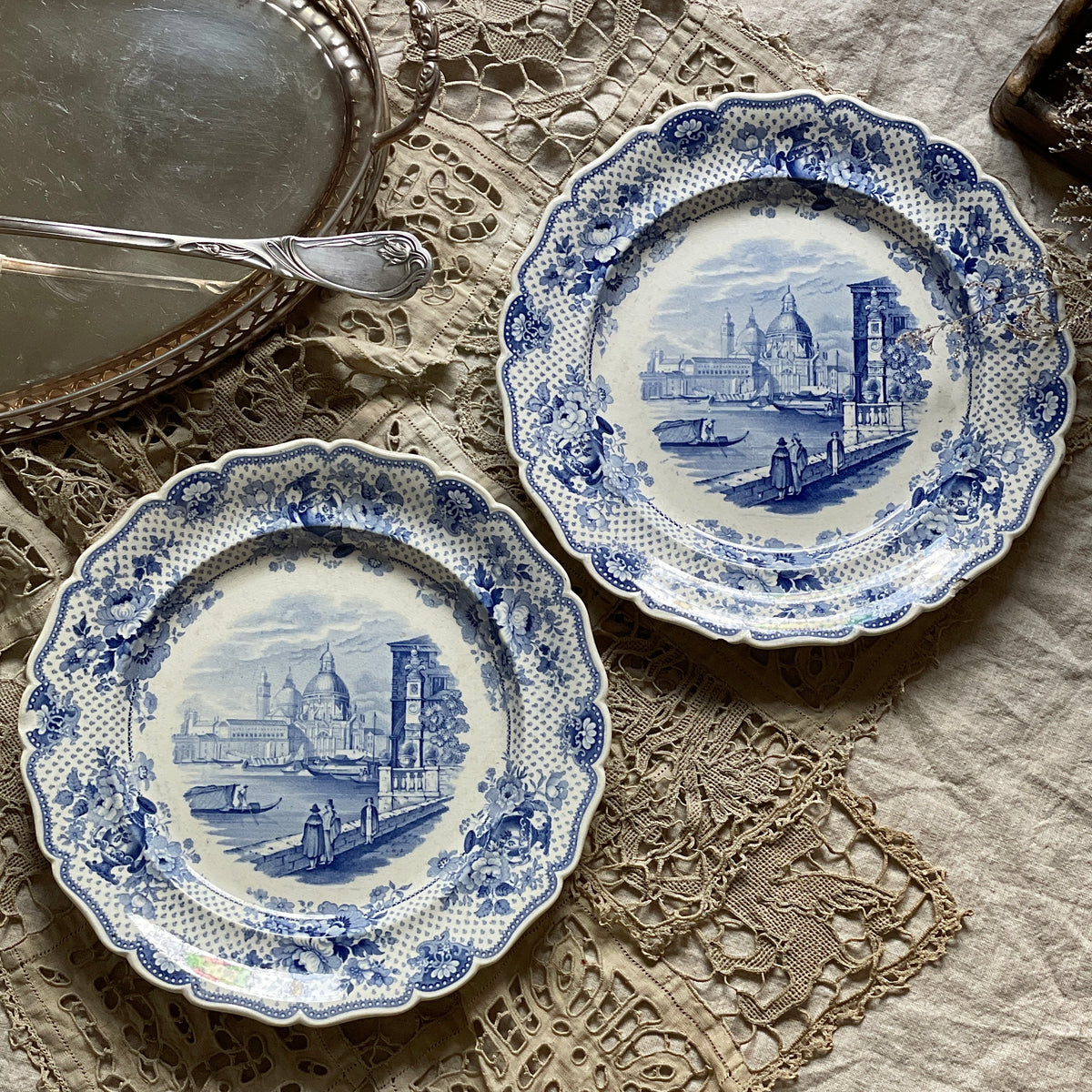 2枚あり！1830年代リッジウェイ社B&W 平皿（直径26.5cm） イギリス