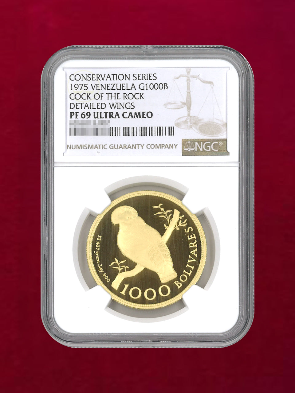 ベネズエラ】1000ボリバル 金貨 1975 COCK OF THE ROCK DETAILED WINGS