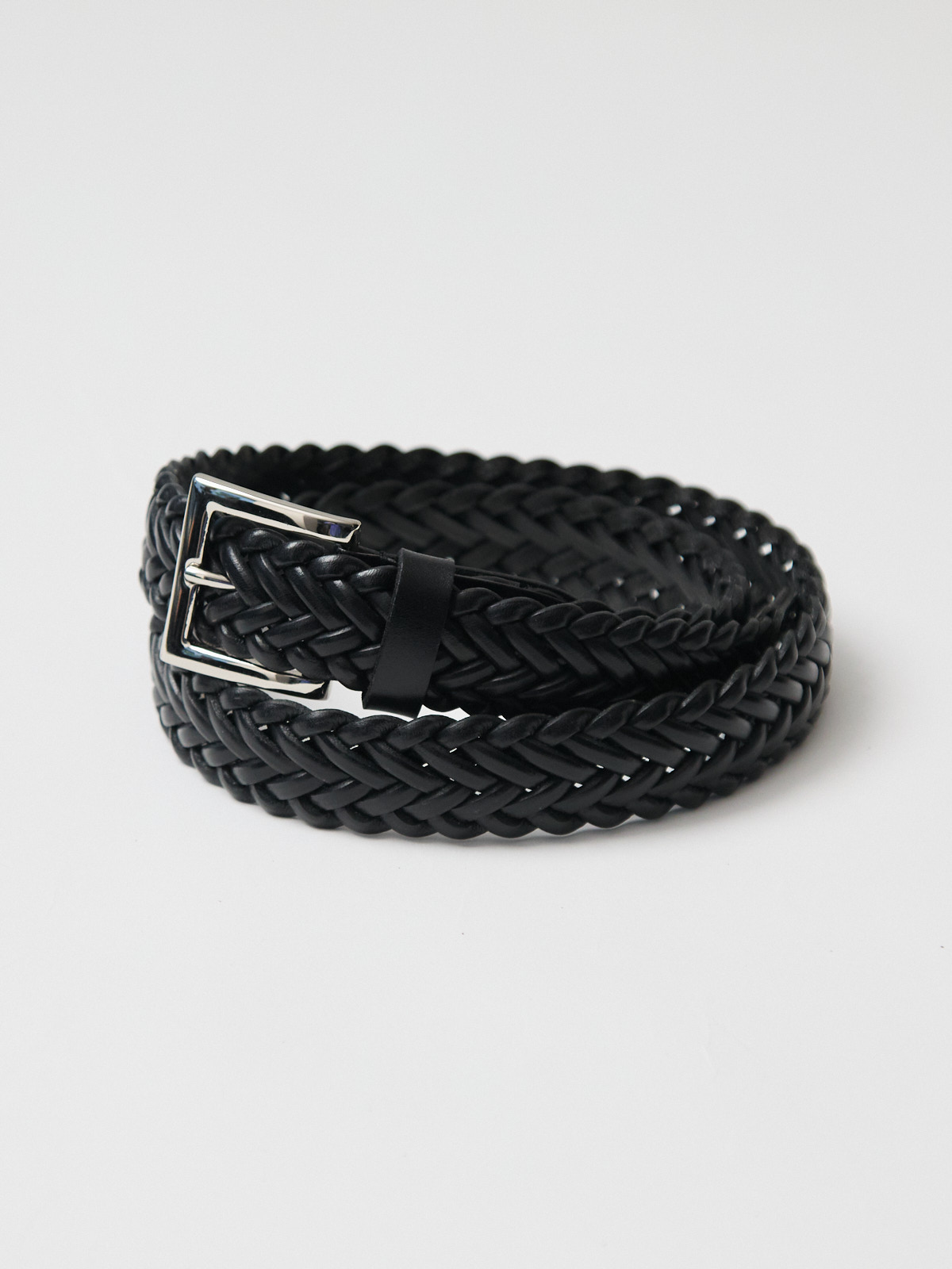 8本編みヘリンボーン クラフトレザーメッシュベルト/ブラック