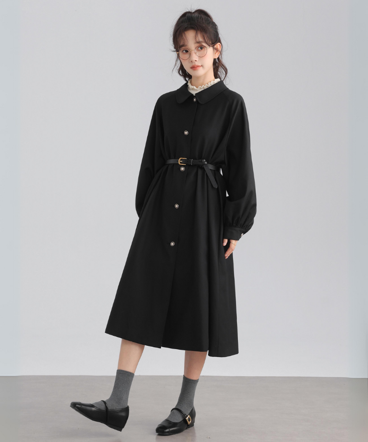 ベルト付きボリューム袖ステンカラーコート – jemiremi（ジェミレミ）