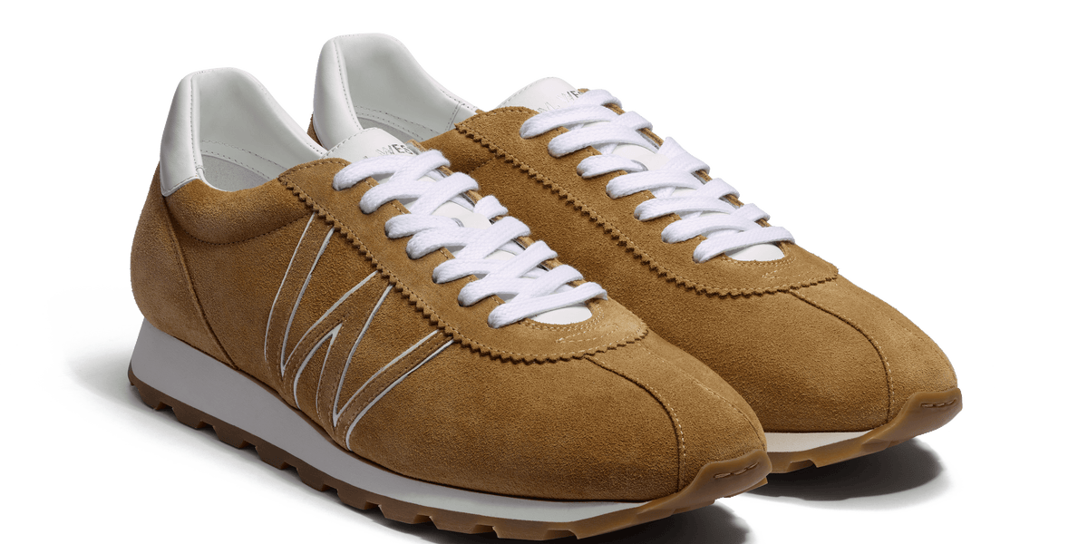 On My Way Men's Sand suede calfskin & white sport calfskin details