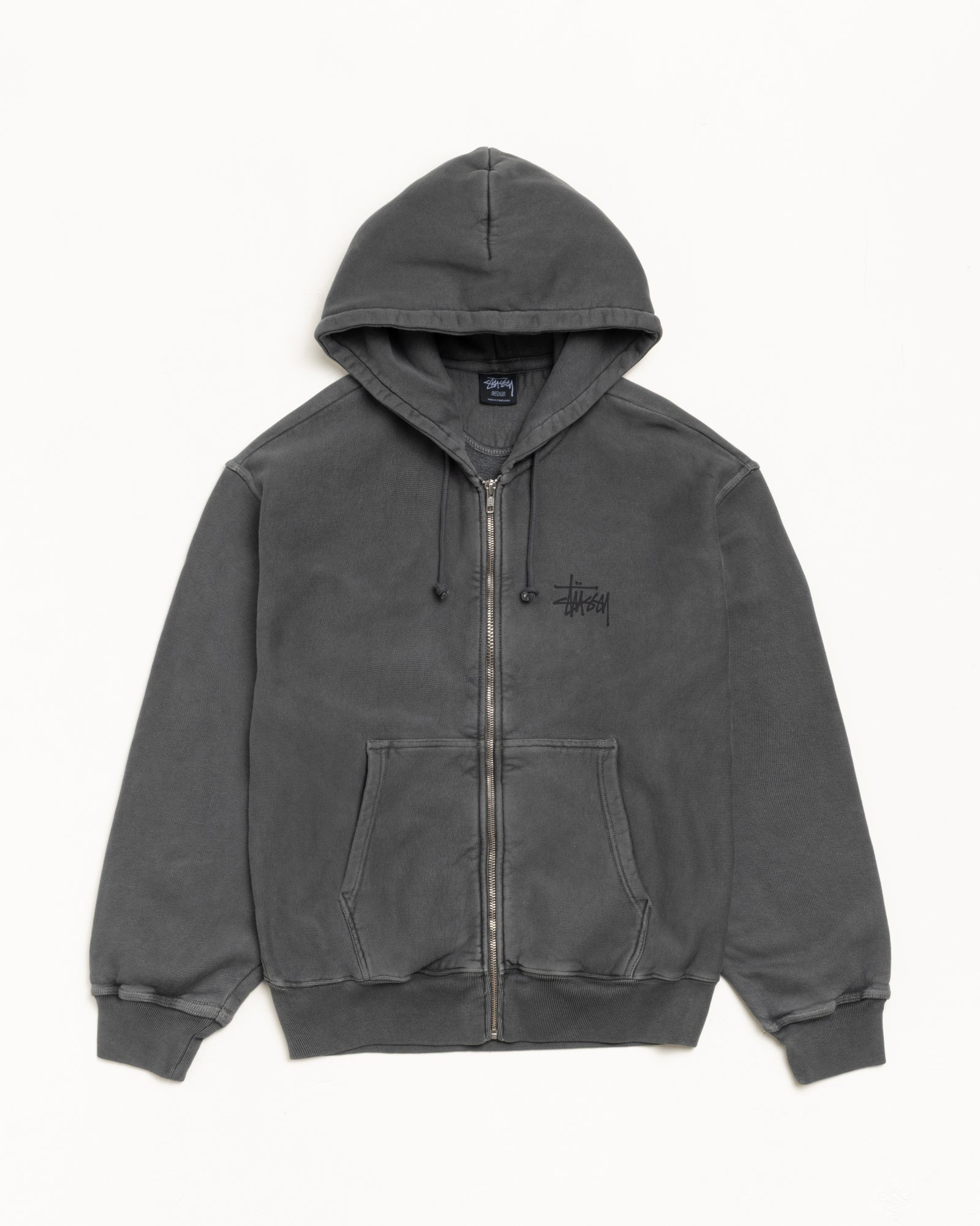 Basic Stüssy Zip Hoodie Pigment Dyed – Black/Black | Tee & Sweats