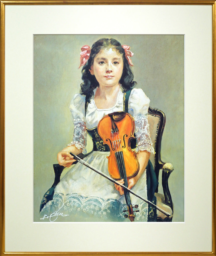 奥龍之介「バイオリンの少女」特製美術画・8号 絵画買取・販売の小竹美術