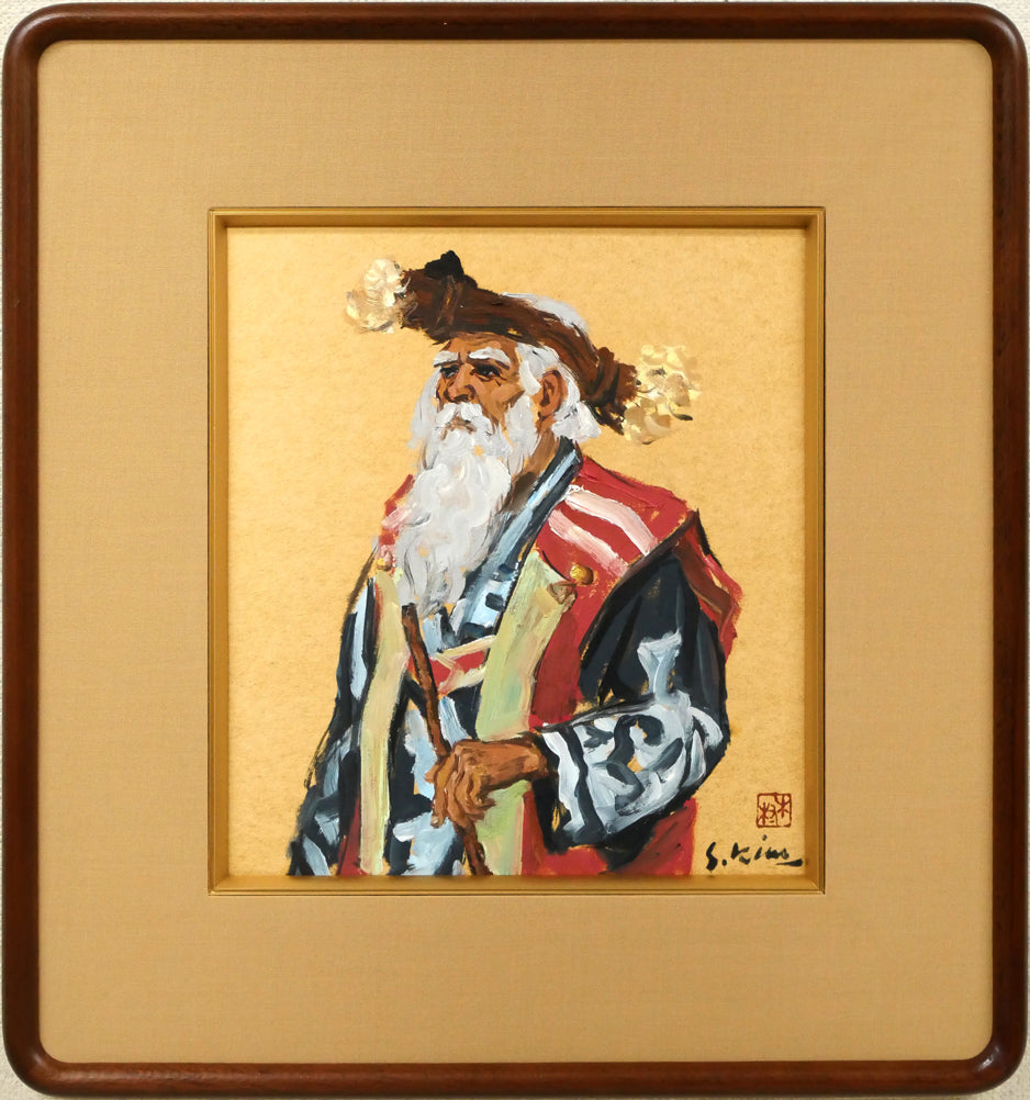 木村捷司「禮冠のエカシ」油絵・色紙 絵画買取・販売の小竹美術