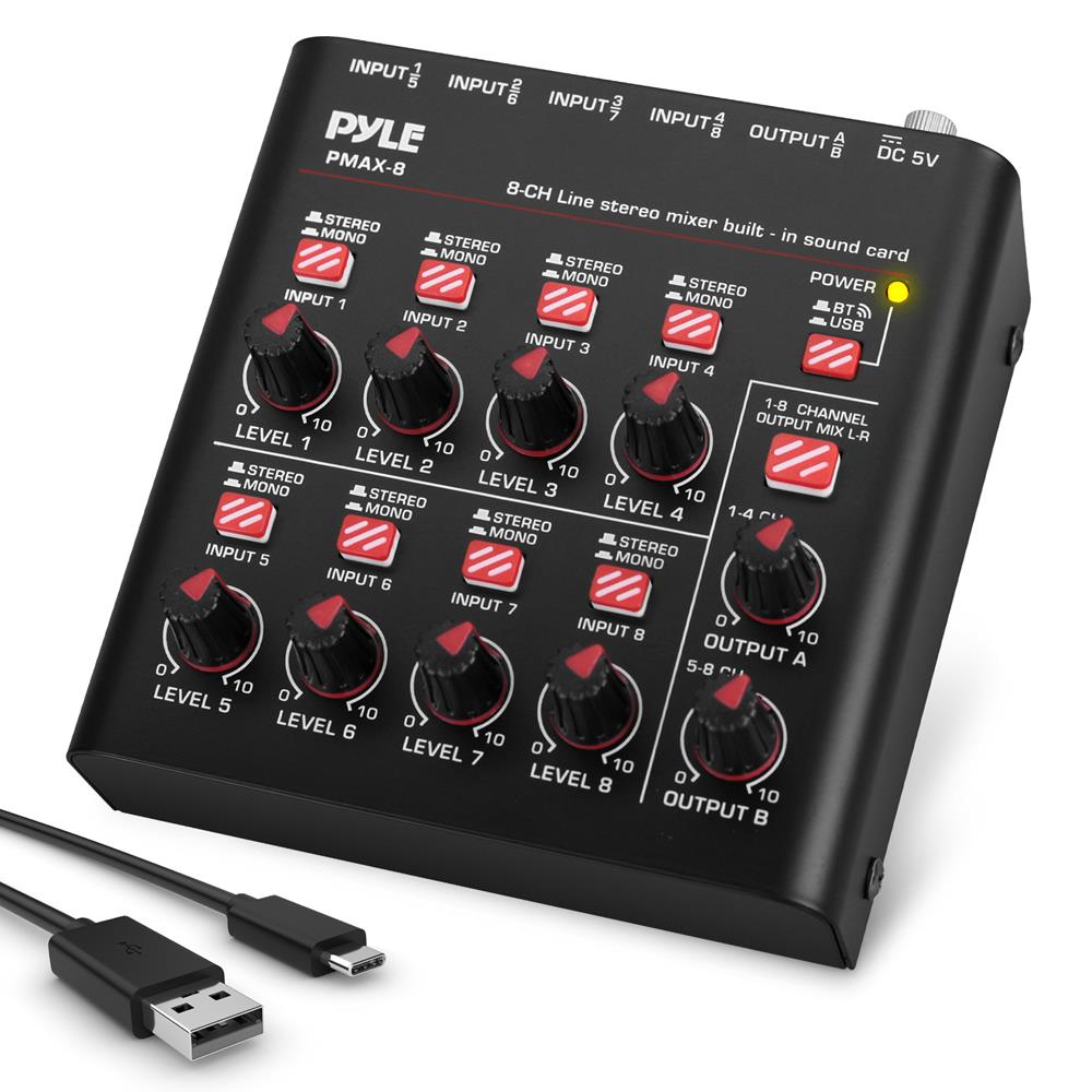 8-Channel Wireless Mixer, Low Noise, USB Sound Card, Compact Size