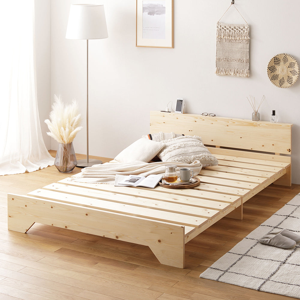 天然木 コンセント 棚付き フラットデザイン すのこベッド ロータイプ