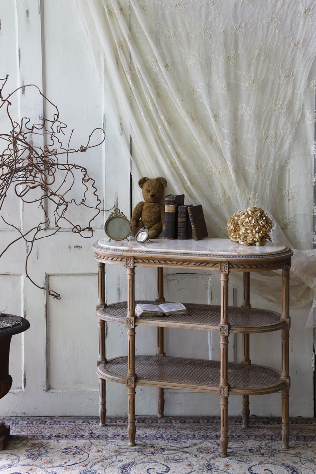 U160 フランスアンティーク マーブルトップ ケインシート シェルフ 棚