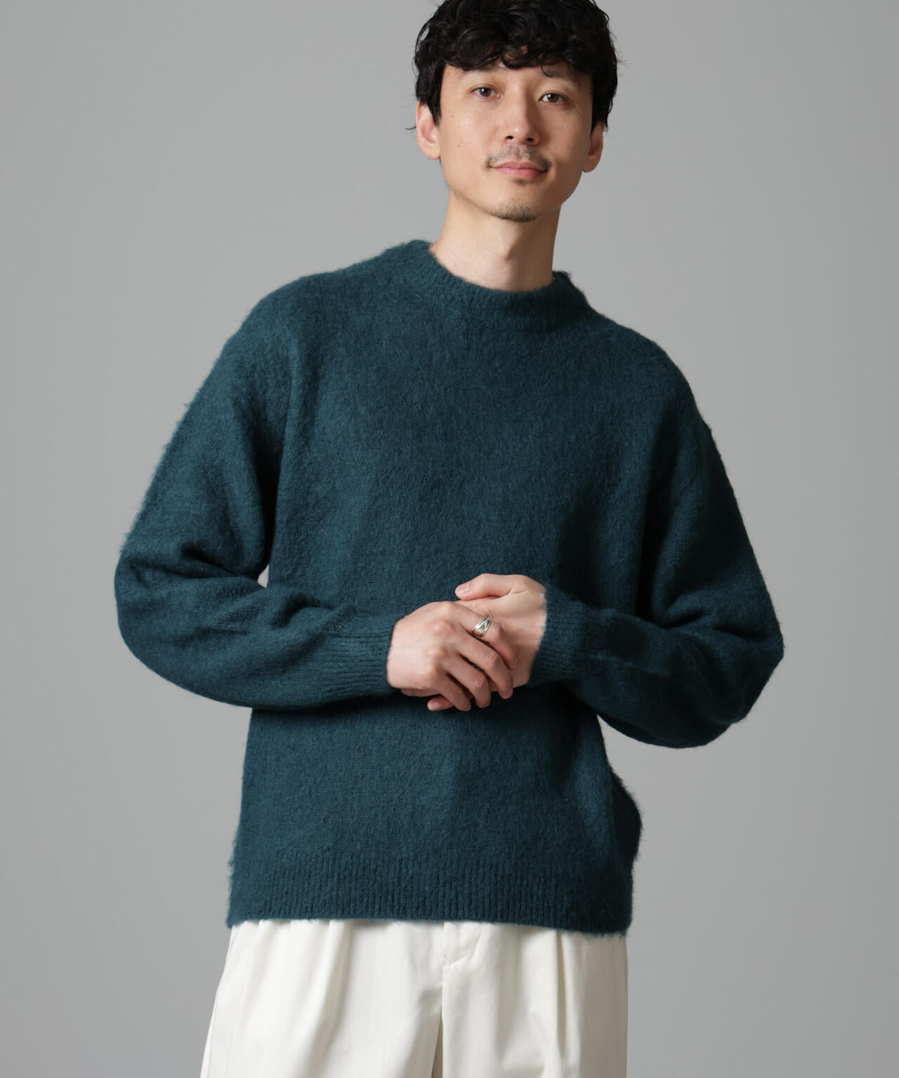 モヘヤ ブレンド 起毛 クルーネック ニット