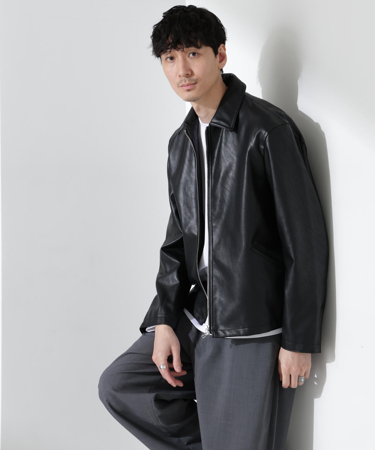 ヴィンテージライクフェイクレザーブルゾン