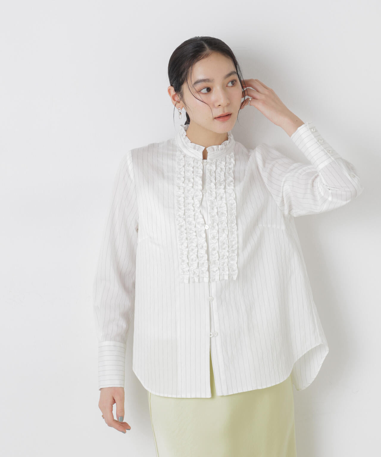 ストライプ フリル ブラウス
