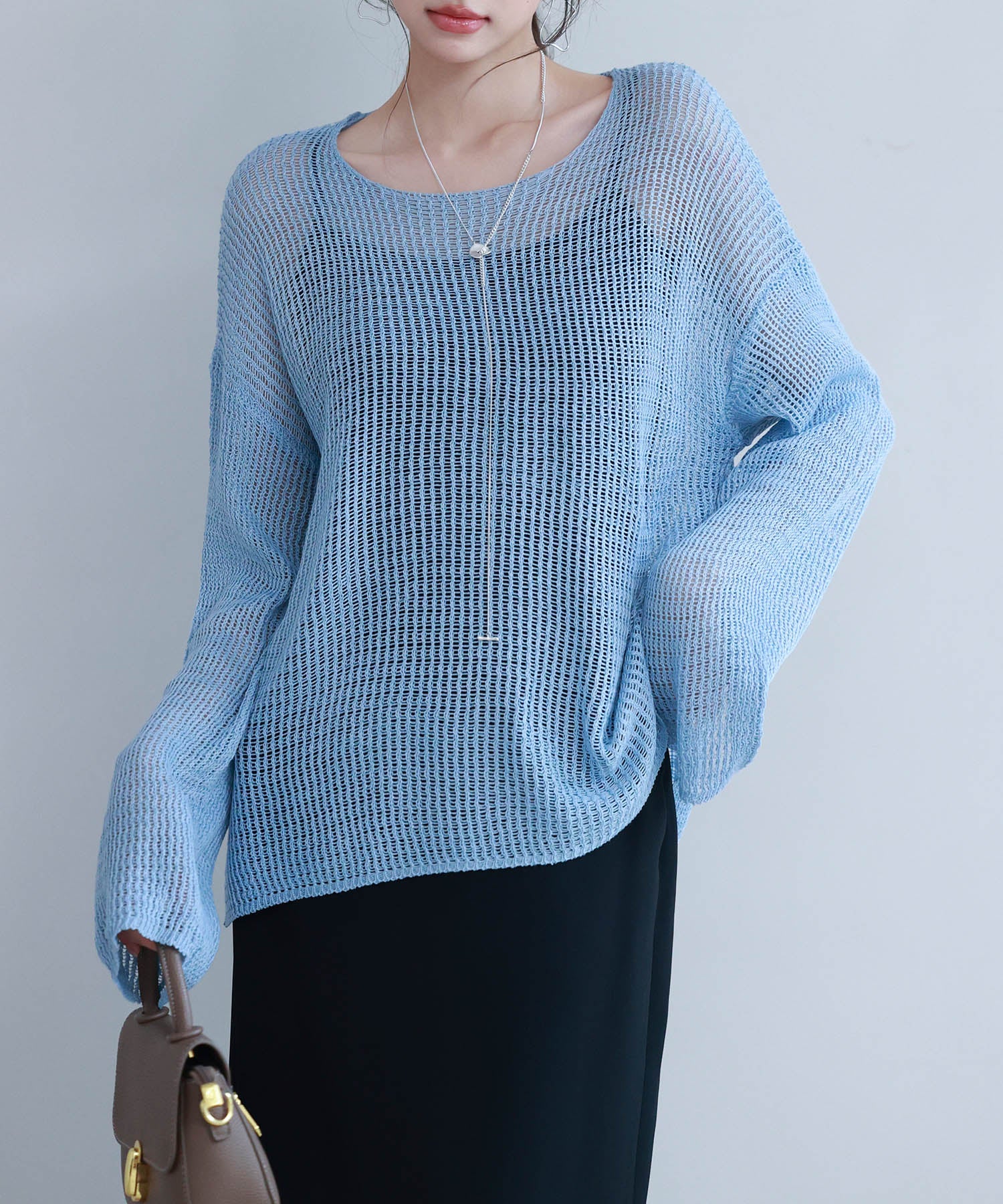 透かし編みオーバーサイズニットプルオーバーsdp8061 ブルー – [公式