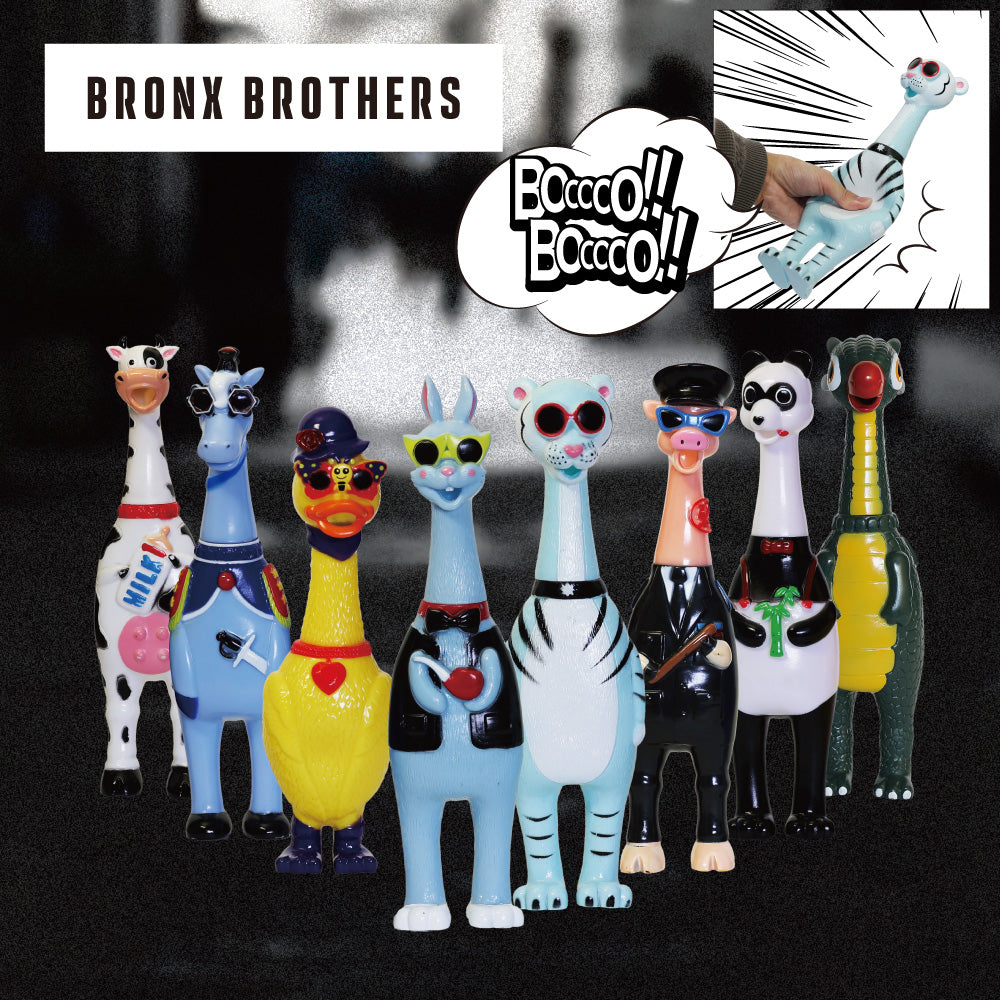 お腹を軽く押すとけたたましく鳴く、ユニークなおもちゃ BRONX