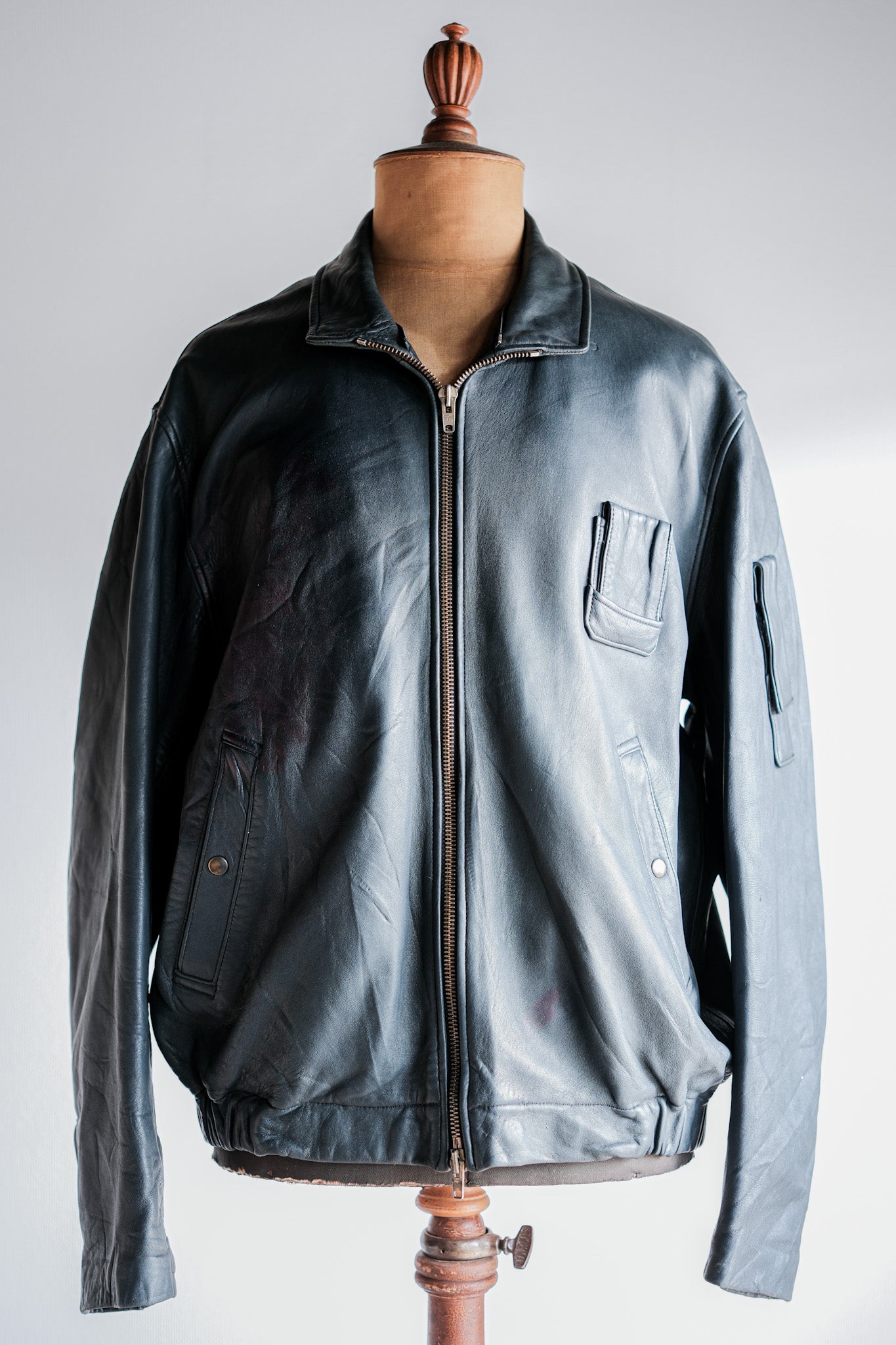 70's】French Air Force Pilot Leather Jacket Size.104X