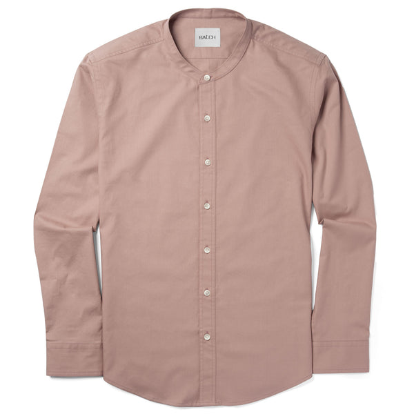 Men's Band Collar Button Down Shirt In Currant 100% Cotton Twill