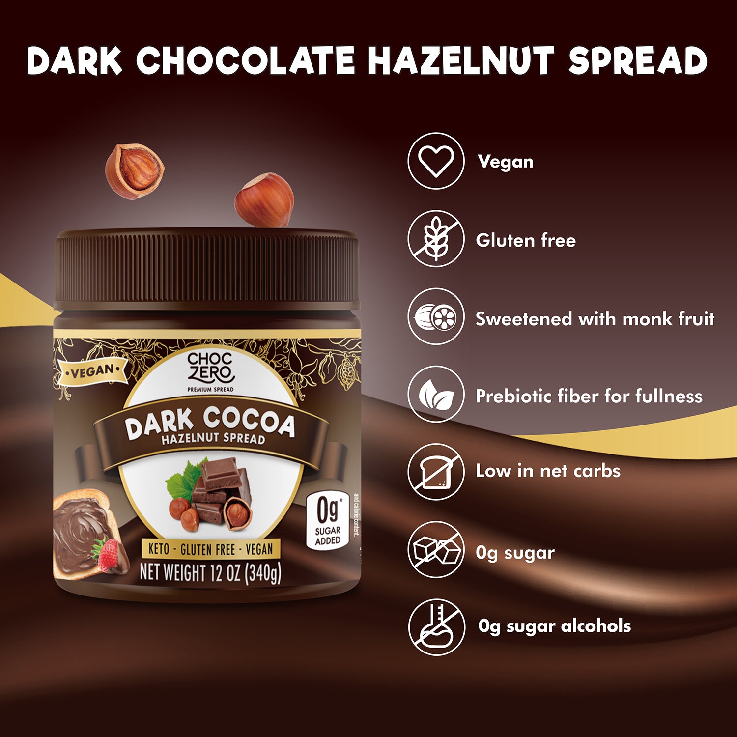 Dark Chocolate Vegan Hazelnut Spread - Low Carb, No Added Sugar
