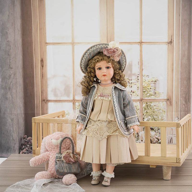 Cloveray 26-Inch Antique Bisque Doll Porcelain Girl Doll with Gorgeous