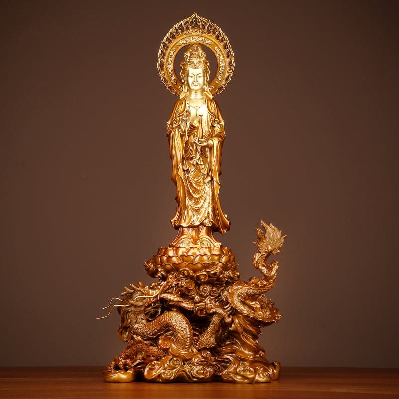 騎龍観音 高さ62cm 銅製仏像 龍上観音菩薩 龍に乗った観音様 銅像 龍に