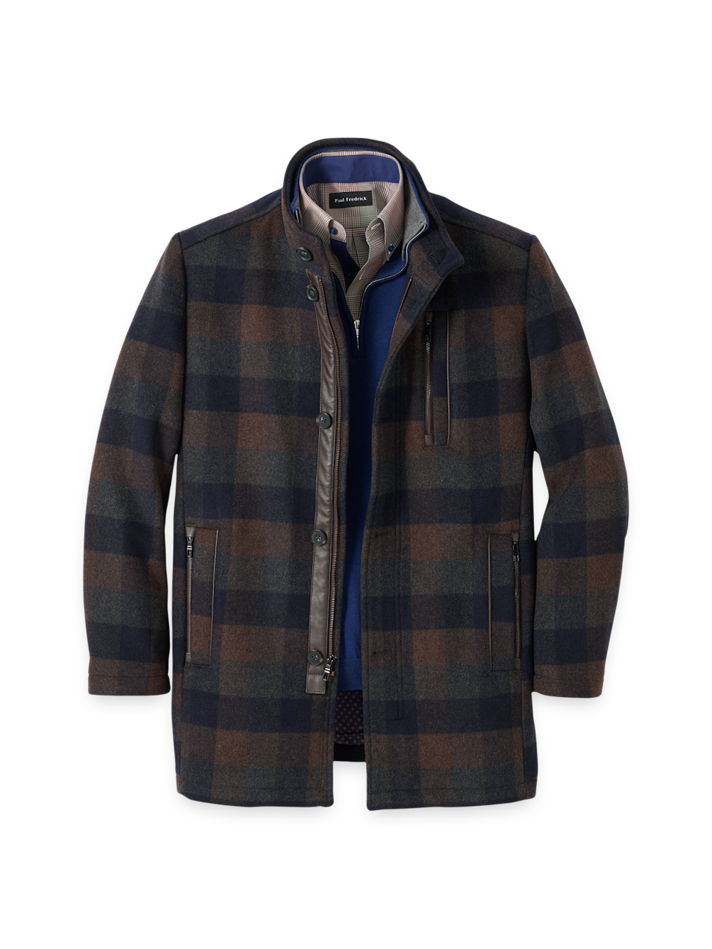 Wool Blend Buffalo Plaid Car Coat - Navy/brown – Paul Fredrick