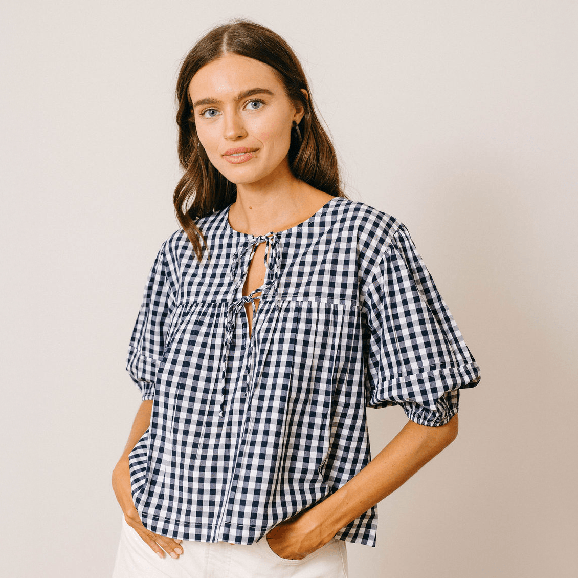Navy Gingham Mira Top – Sunshine Tienda®