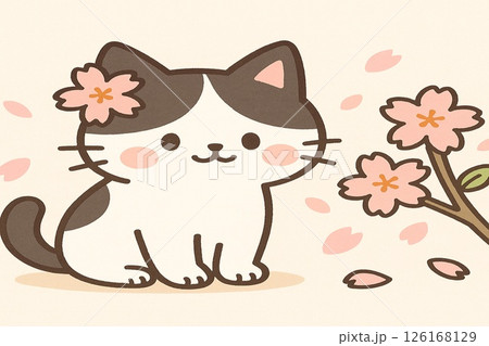 桜を見上げる猫のイラスト素材 [126168129] - PIXTA