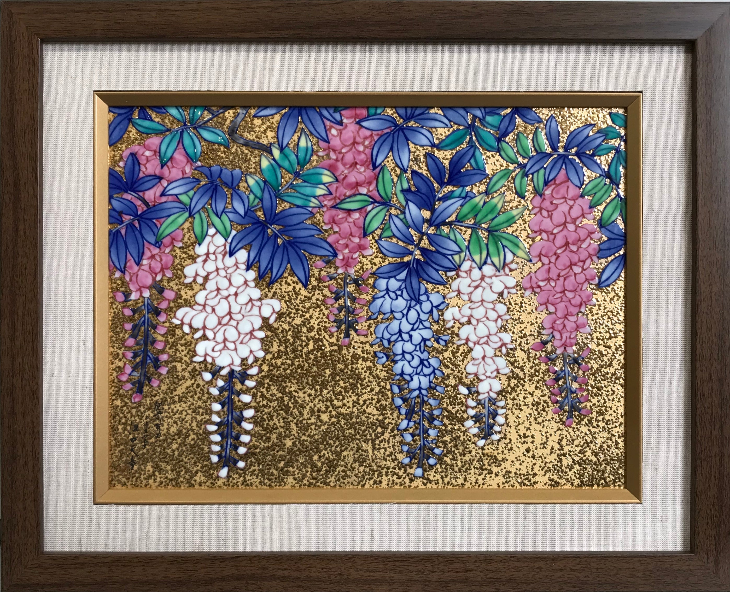 飾り 「ミニ陶額 金彩藤絵」 金龍窯 江口天童 有田焼 陶磁器 – Takumi