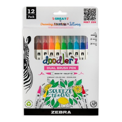 Zebra 12pk Dual Brush Pens Doodler'z Colorful Gifting: Art