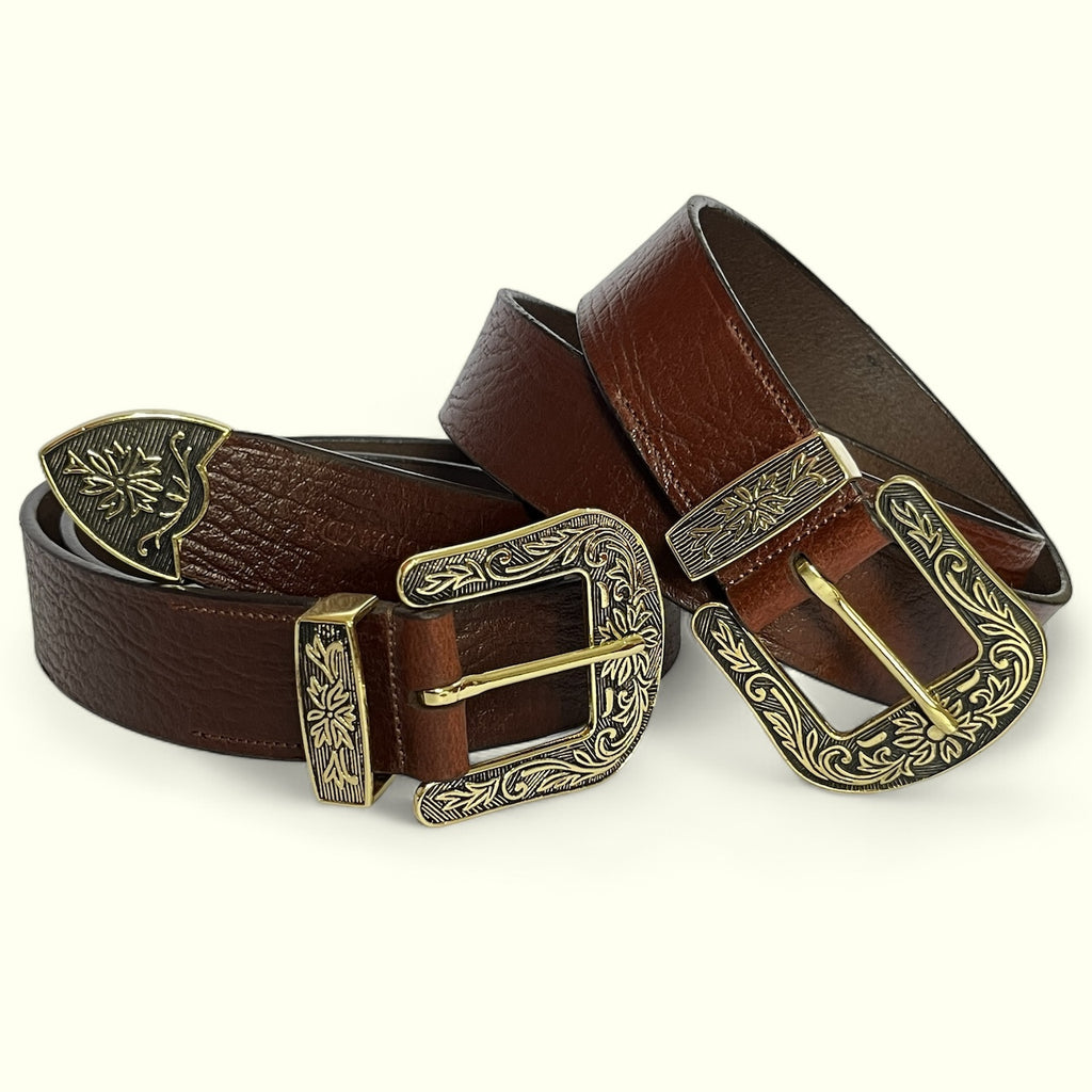 Royal English Oak brown textured western buckle belt – The Chamda