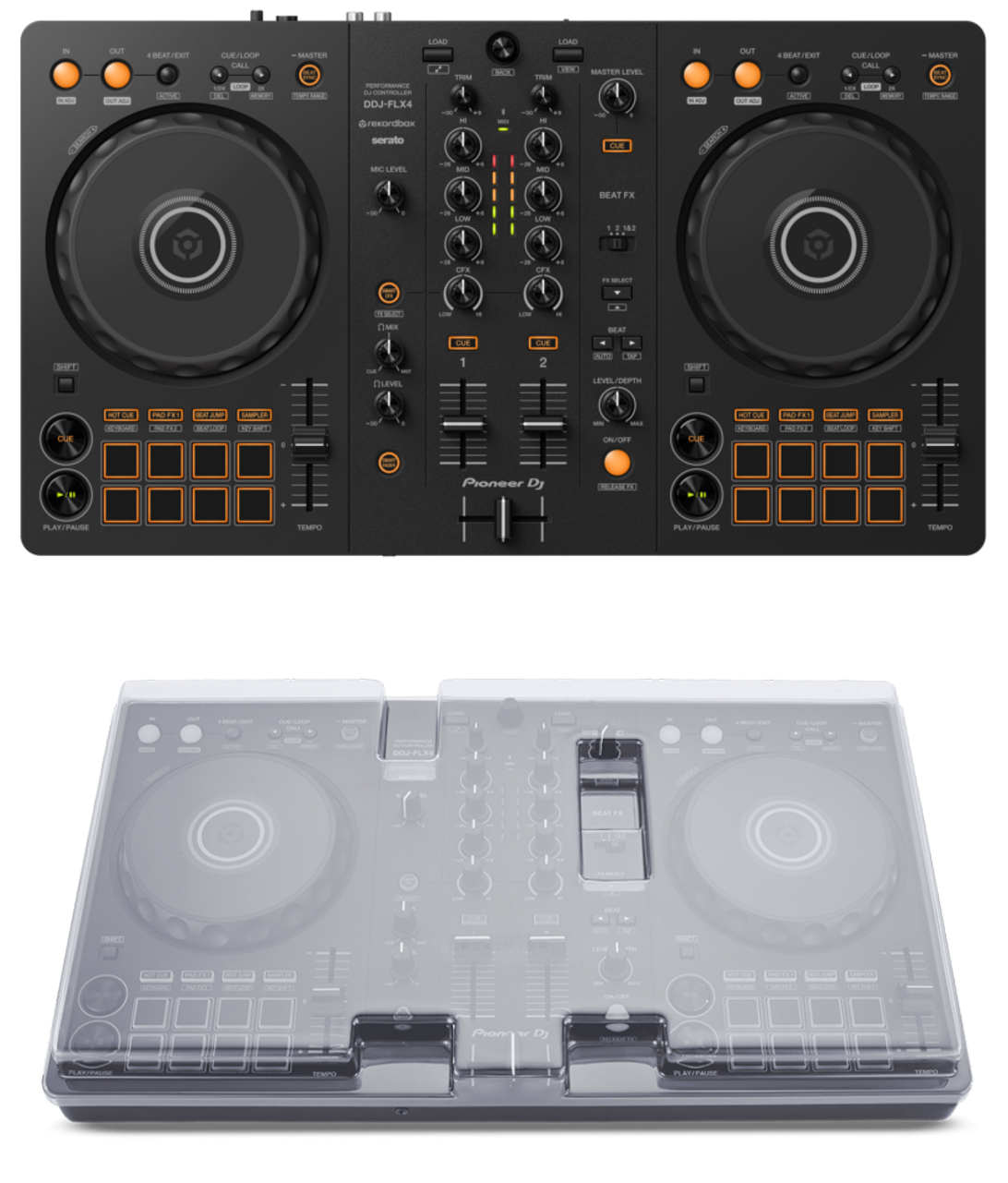Pioneer DJ DDJ-FLX4 + Decksaver DSLE-PC-DDJFLX4 Cover Bundle @ The