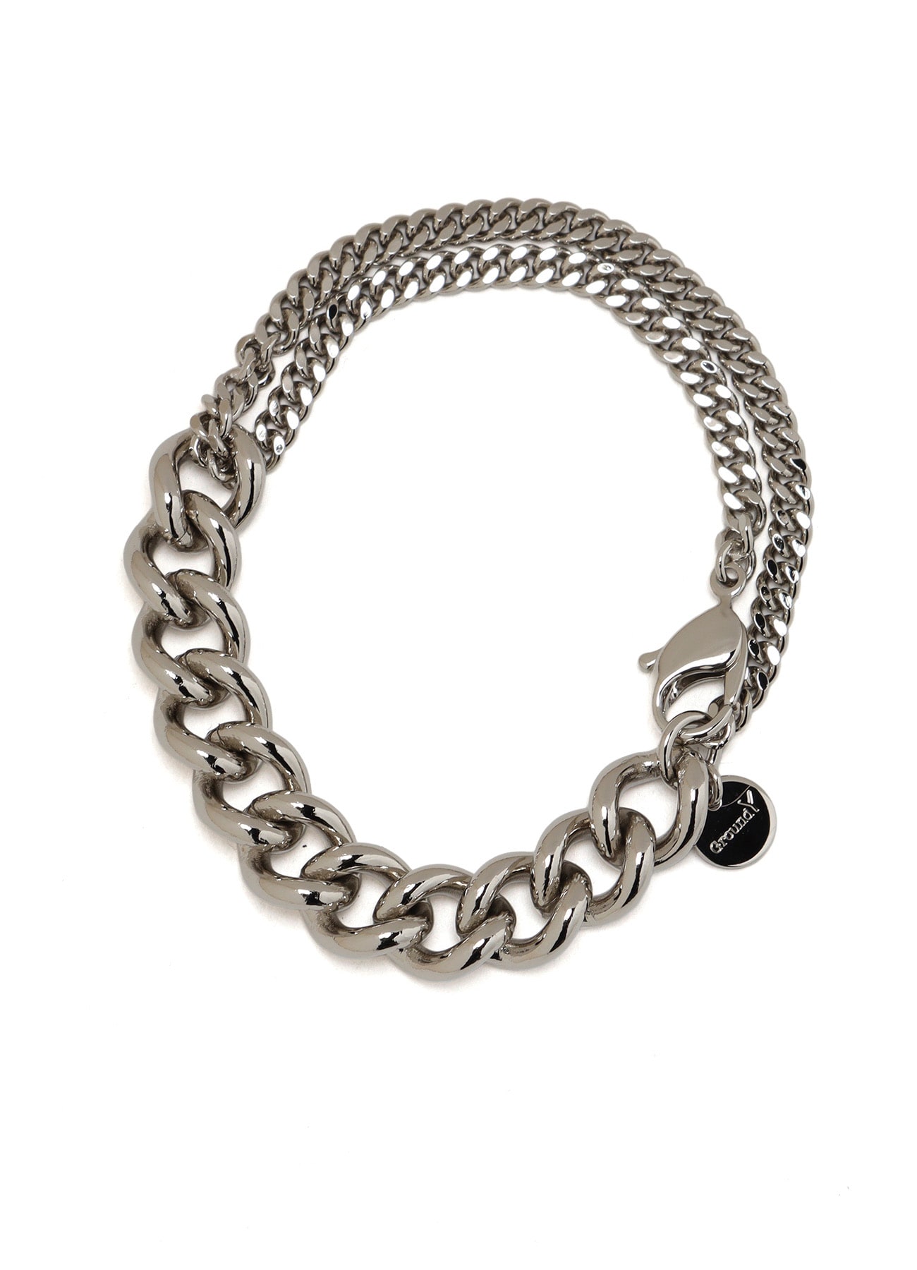 BRASS DOUBLE CHAIN BRACELET(FREE SIZE Silver): Ground Y｜THE SHOP