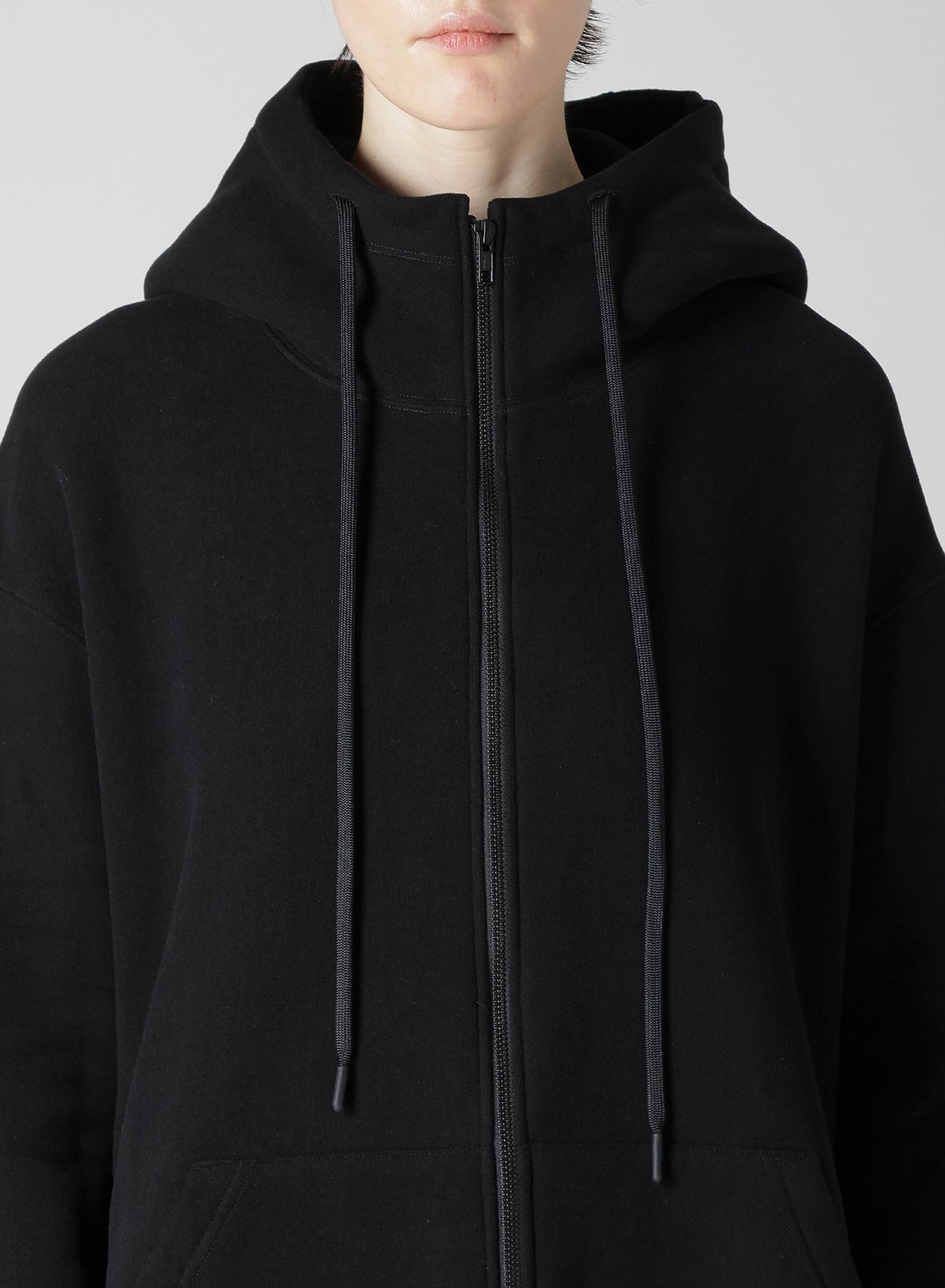 Liy/C BRUSHED FRENCH TERRY UNBALANCED HOODIE B(S Black): Vintage