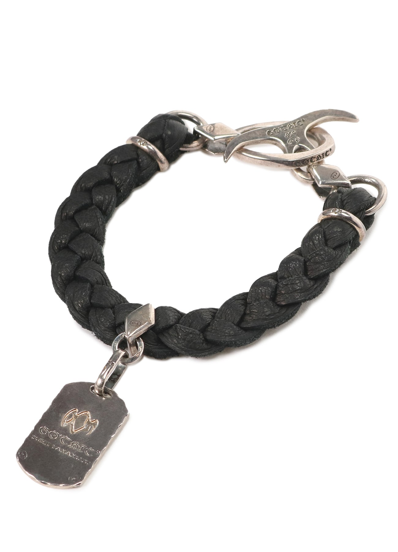SILVER 950 DOGTAG LEATHER BRACELET(FREE SIZE Silver): GOTHIC YOHJI