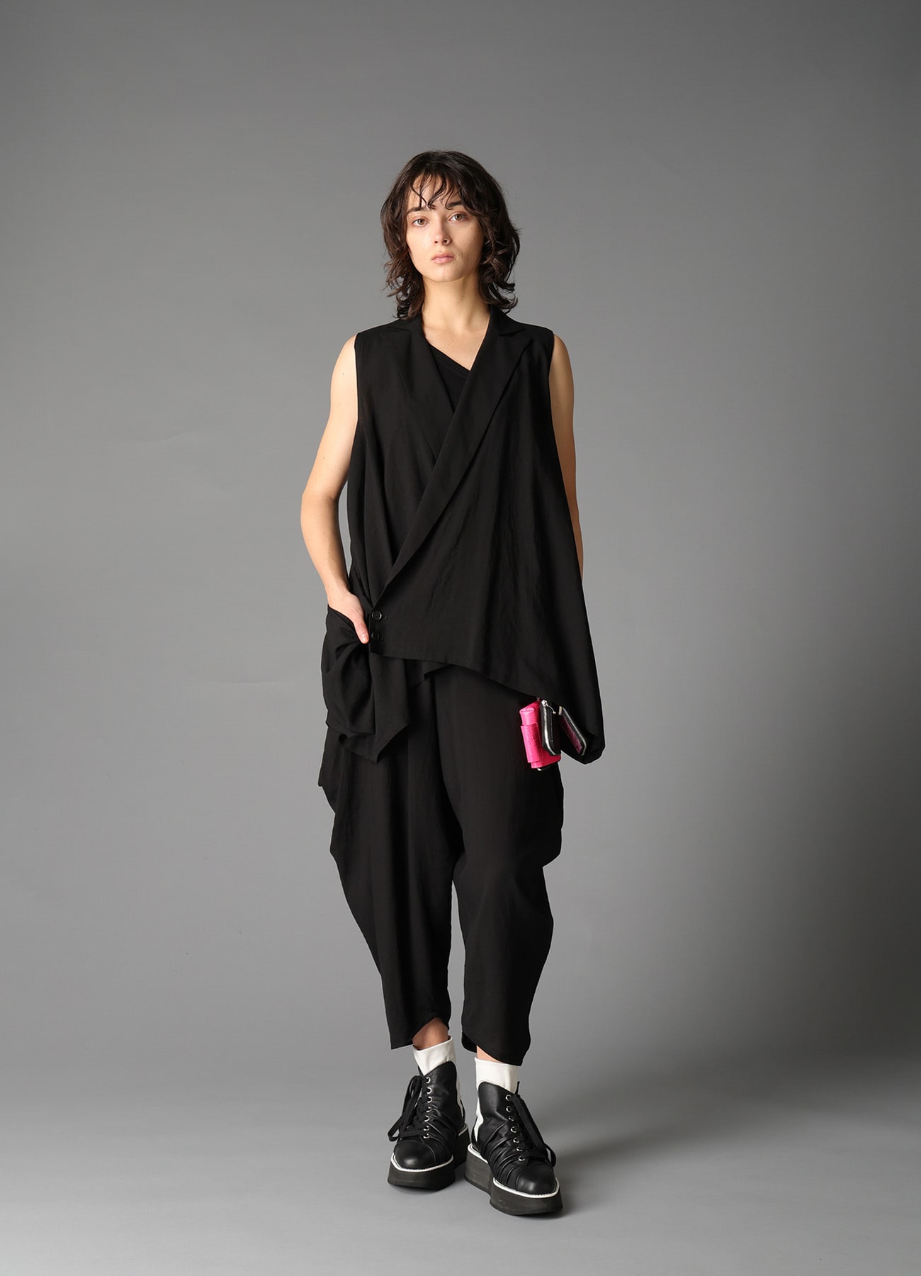 CELLULOSE/ LINEN LAWN WRAP JACKET(S Black): LIMI feu｜THE SHOP