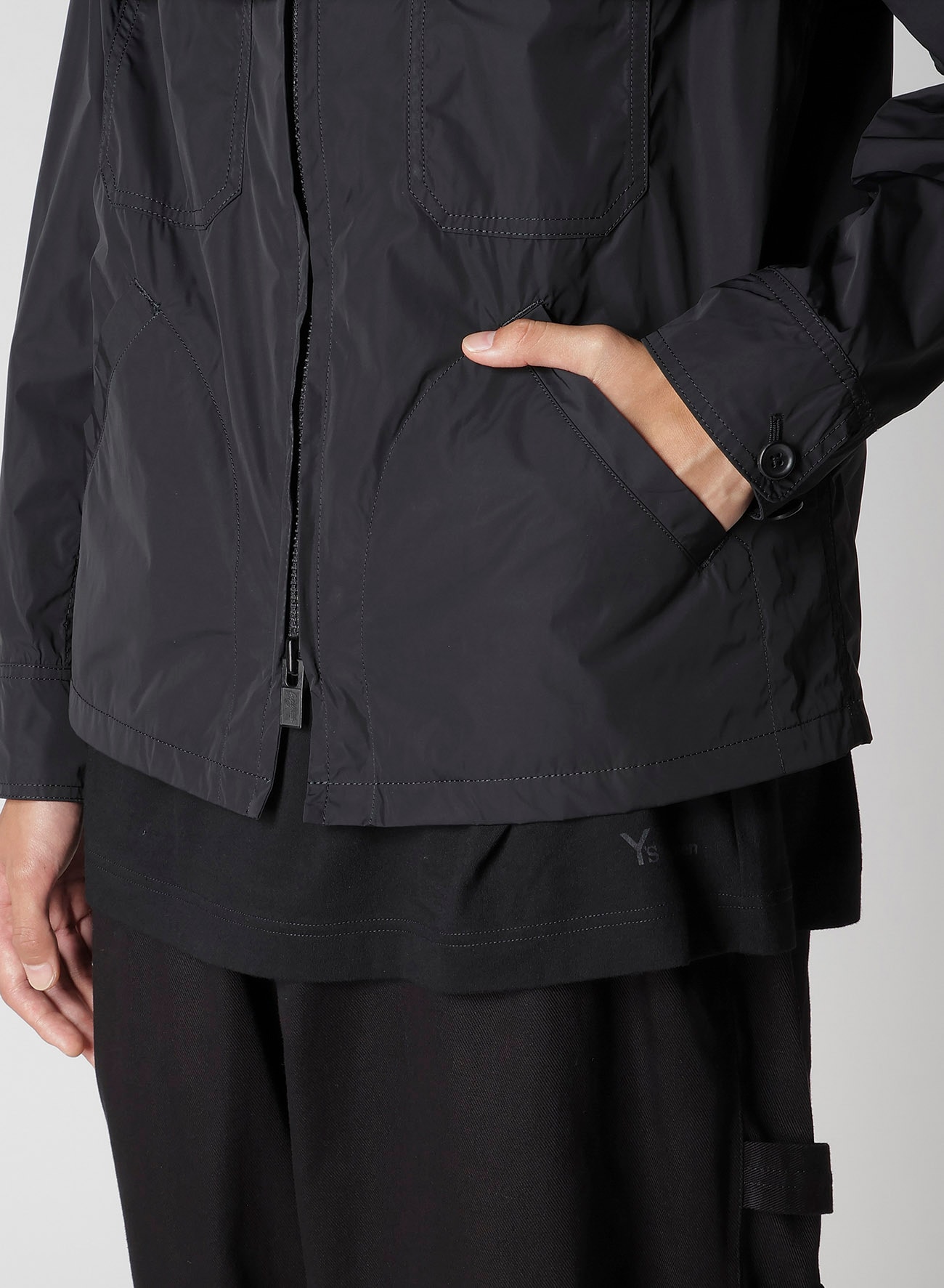 NYLON TAFFETA CHAIN STITCH SHIELD BLOUSON(S Black): Y's for men