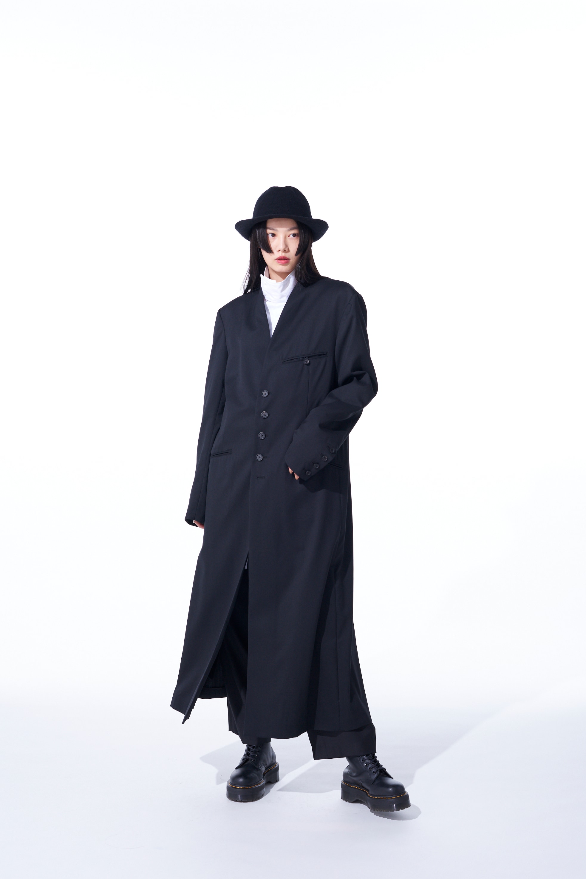 T/W GABARDINE COLLARLESS 5-BUTTON LONG JACKET(M Black): S'YTE｜THE