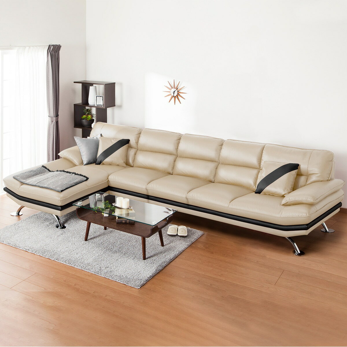 5人用本革右肘カウチソファ(ロゾ4 BE RC) 【配送員設置】 【5年保証