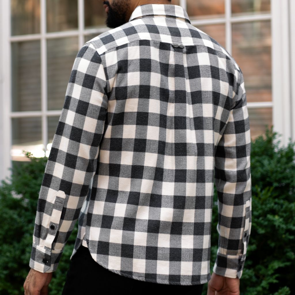 Men's Flannel Shirt in Black & Cream Buffalo Check - Thursday