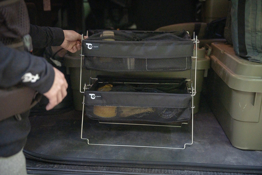 キャンプ収納コンテナ】バケットシェルフメッシュ - 東京クラフト