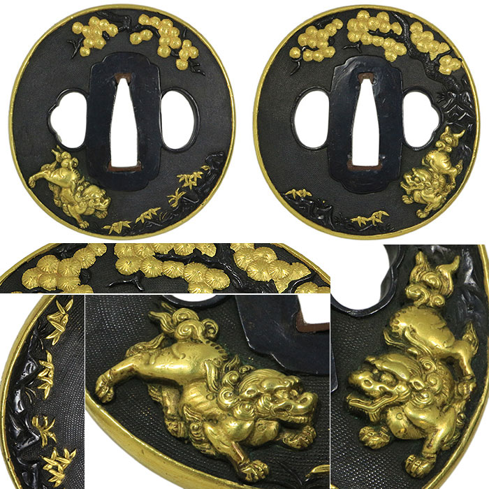 日本刀の鐔・鍔｜赤銅七々子地松に獅子図｜日本刀専門店・東京【十拳】