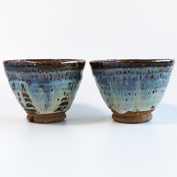 萩焼 唐瀧庵 土谷道仙 汲み出し茶碗・白釉・ペア（桐箱入り） 飯碗 和