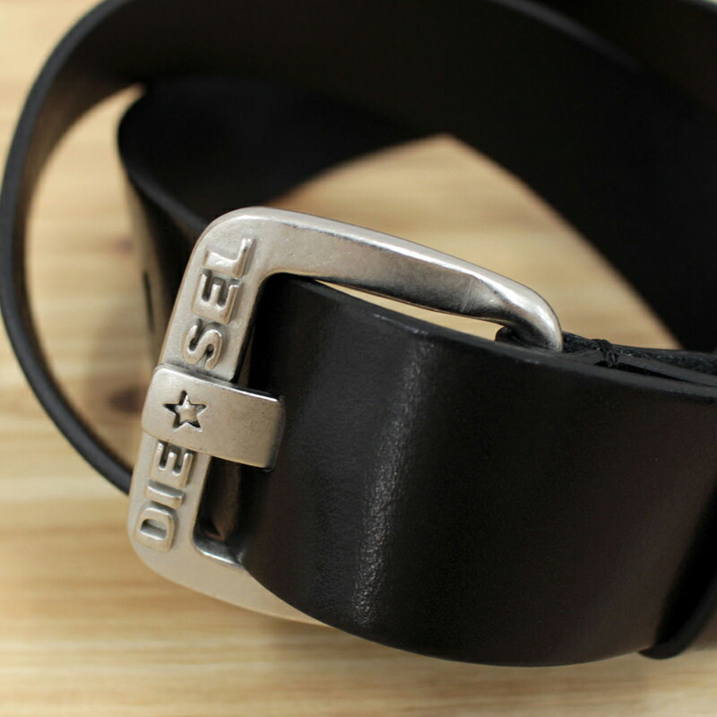 DIESEL ブラック ベルト シルバー バックル DIESEL ブラックレザー