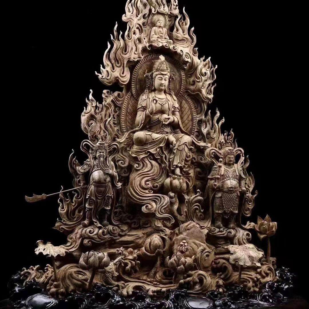 骨董品】 大型 聖観音菩薩像 62センチ 木彫り 仏像 骨董品】 大型