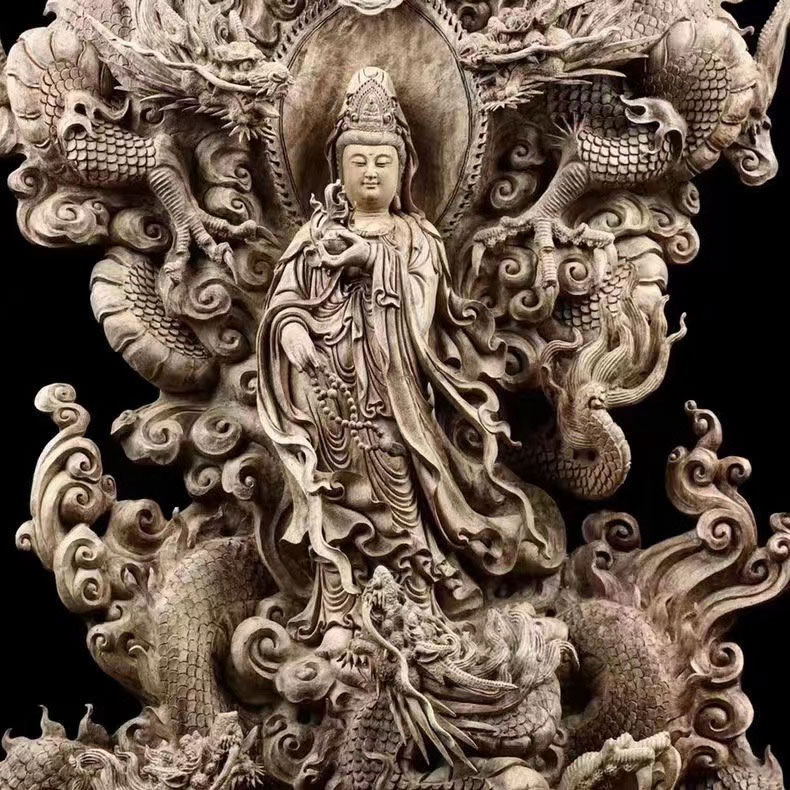 楽天市場】【天然沈香木彫】 騎龍観音（五龍） 仏教美術 仏像 仏教工芸