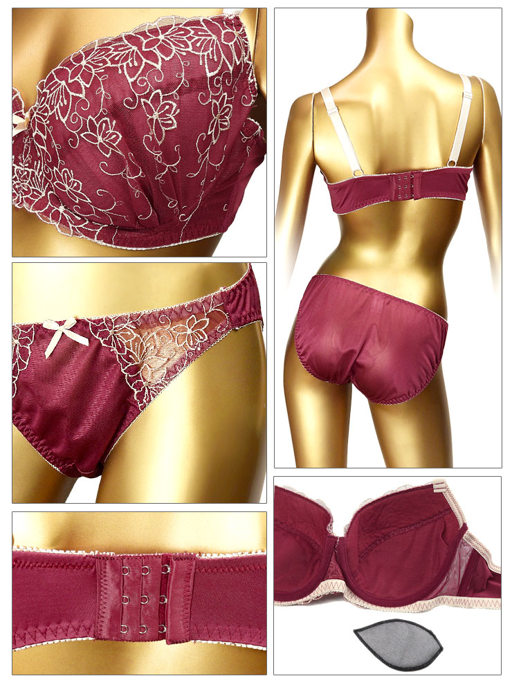 楽天市場】花柄刺繍 ブラジャー ショーツ 上下セット 下着(WD041) G H