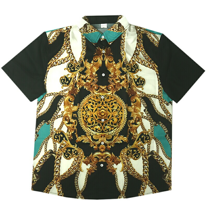 楽天市場】バロックチェーン柄 フローラル 総柄 半袖シャツ 247 白黄